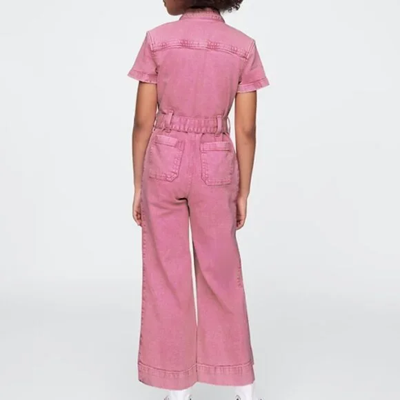 GAP Kids Pink Denim Belted Jumpsuit Romper Size 14 Girl - Picture 2 of 9